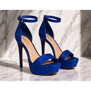 Gianni Bini Royal Blue Platform Heels Size 9.5 Satin Ankle Strap Stiletto Sandal